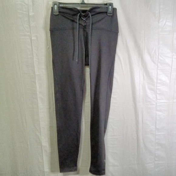 Pink Cozy High Waist Lace-Up Legging Solid Black Full Length Fleece Lined Size M - Picture 2 of 7